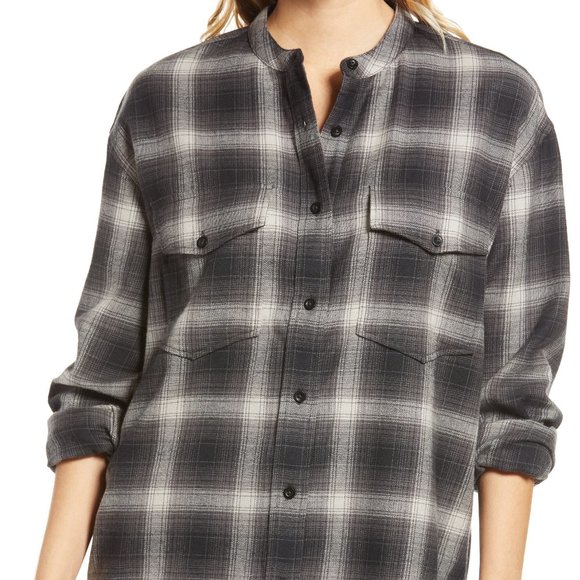 Women's Treasure & Bond Cozy Plaid Button-Up Shirt, Size X-Small - Grey NWT 4199 - Picture 1 of 5